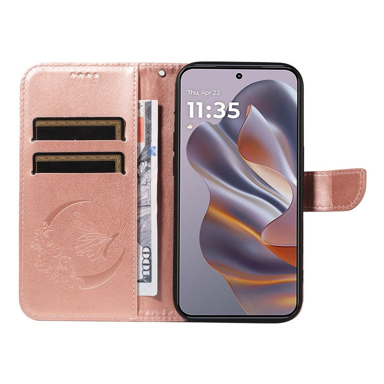 For Motorola Edge 50 Neo 5G / Moto S50 5G / Thinkphone 25 5G Case Butterfly Pattern Leather Wallet Flip Phone Cover - Rose Gold