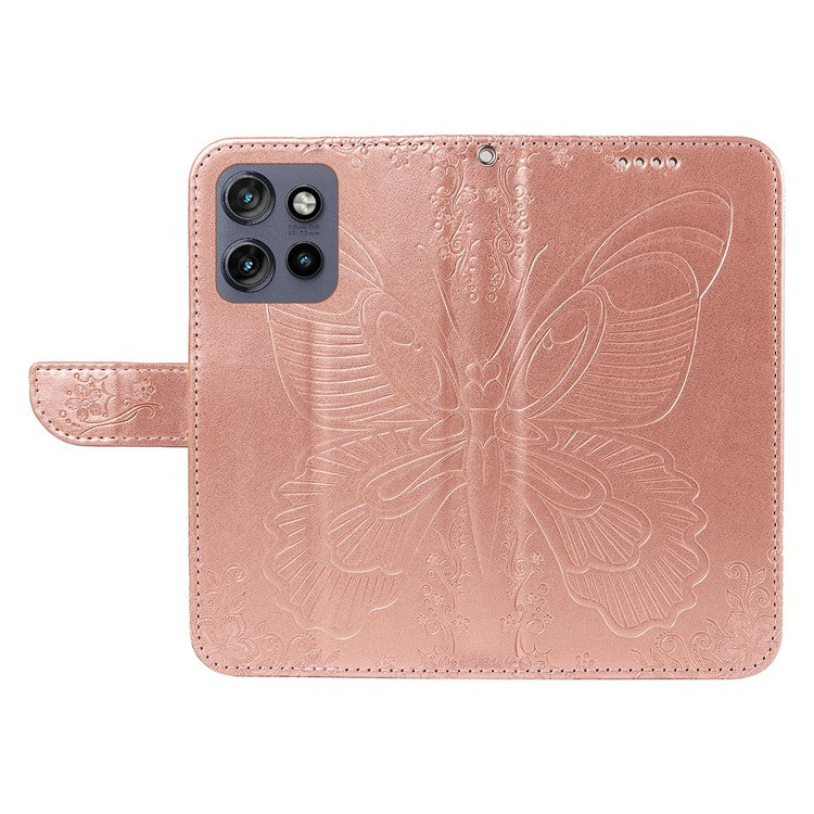 For Motorola Edge 50 Neo 5G / Moto S50 5G / Thinkphone 25 5G Case Butterfly Pattern Leather Wallet Flip Phone Cover - Rose Gold