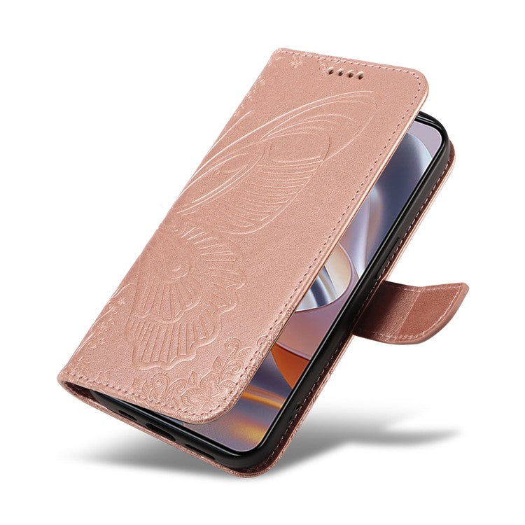 For Motorola Edge 50 Neo 5G / Moto S50 5G / Thinkphone 25 5G Case Butterfly Pattern Leather Wallet Flip Phone Cover - Rose Gold