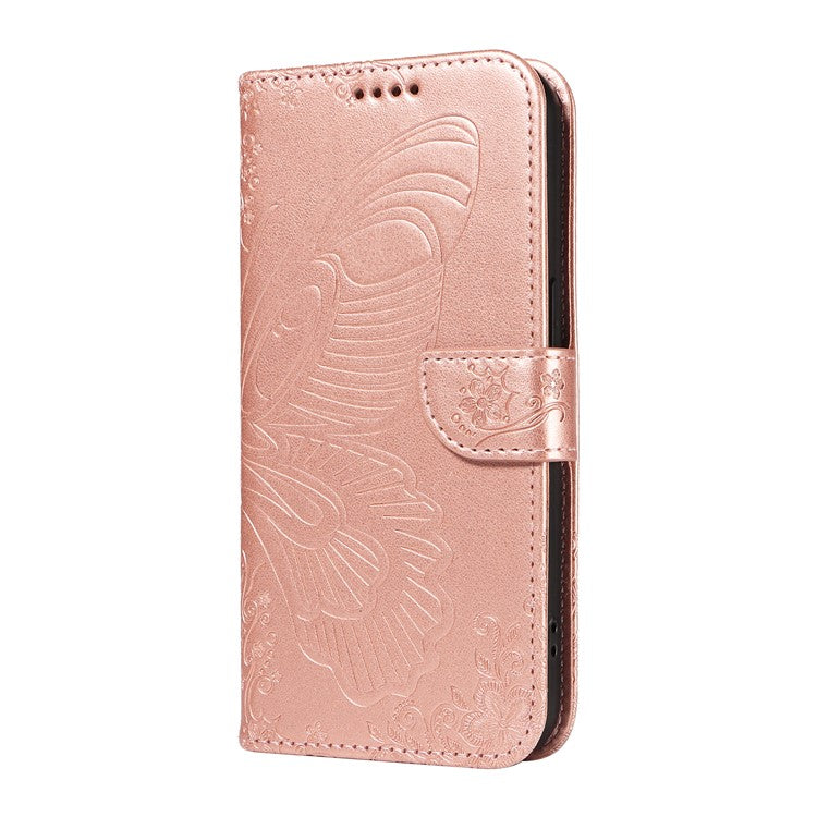 For Motorola Edge 50 Neo 5G / Moto S50 5G / Thinkphone 25 5G Case Butterfly Pattern Leather Wallet Flip Phone Cover - Rose Gold