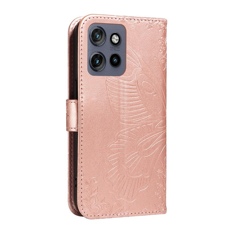 For Motorola Edge 50 Neo 5G / Moto S50 5G / Thinkphone 25 5G Case Butterfly Pattern Leather Wallet Flip Phone Cover - Rose Gold