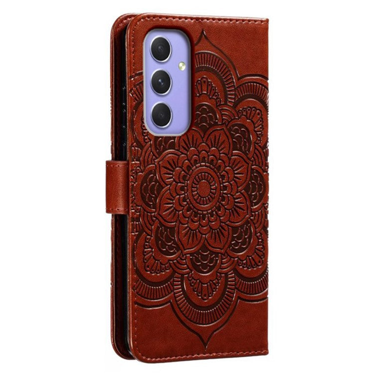 For Samsung Galaxy S24+ Case PU Leather Mandala Imprinted Design Wallet Phone Cover - Brown