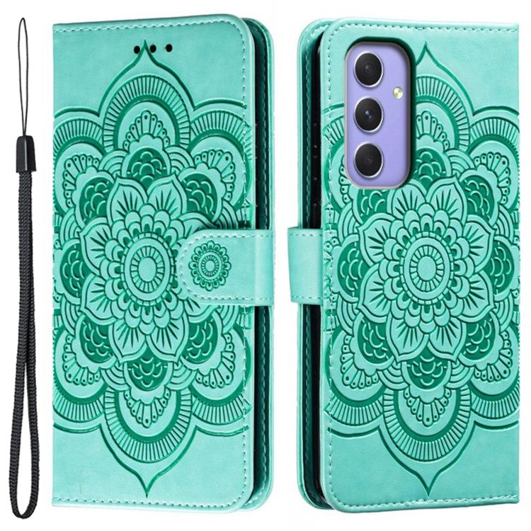 For Samsung Galaxy S24 FE Case PU Leather Mandala Imprinted Design Wallet Phone Cover - Green