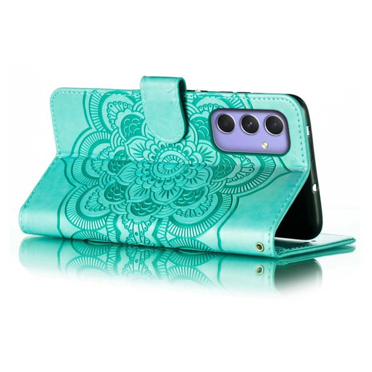 For Samsung Galaxy S24 FE Case PU Leather Mandala Imprinted Design Wallet Phone Cover - Green