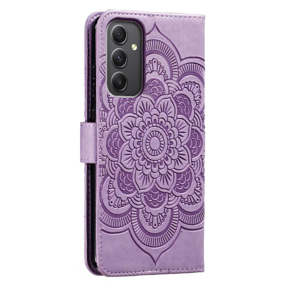 For Samsung Galaxy A16 5G / A16 4G Case PU Leather Mandala Imprinted Design Wallet Phone Cover - Purple