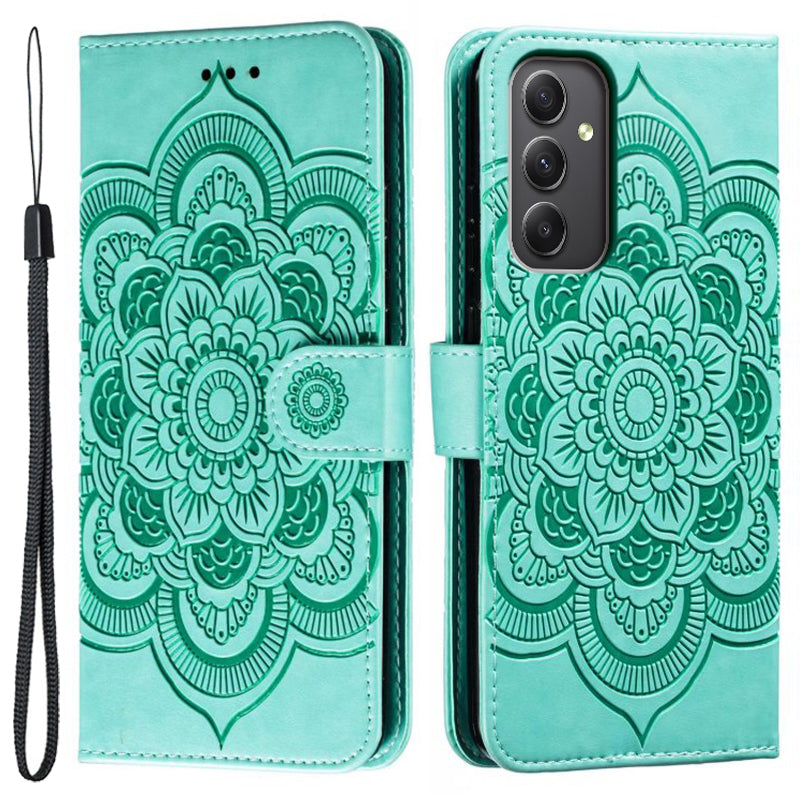 For Samsung Galaxy A16 5G / A16 4G Case PU Leather Mandala Imprinted Design Wallet Phone Cover - Green