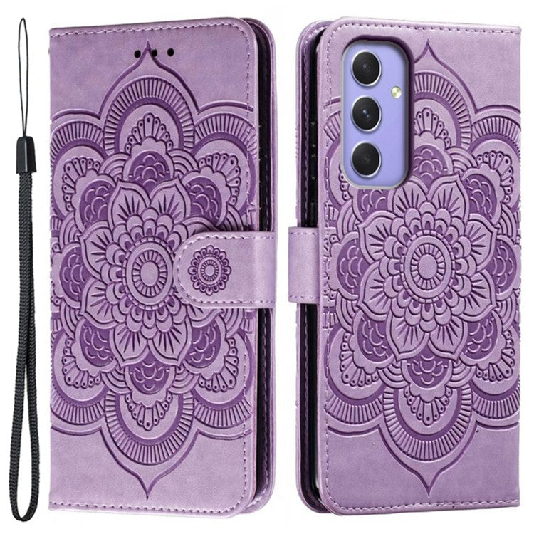 For Samsung Galaxy A55 5G Case PU Leather Mandala Imprinted Design Wallet Phone Cover - Purple