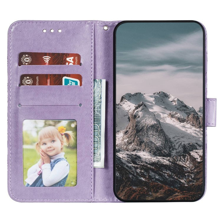 For Samsung Galaxy A55 5G Case PU Leather Mandala Imprinted Design Wallet Phone Cover - Purple