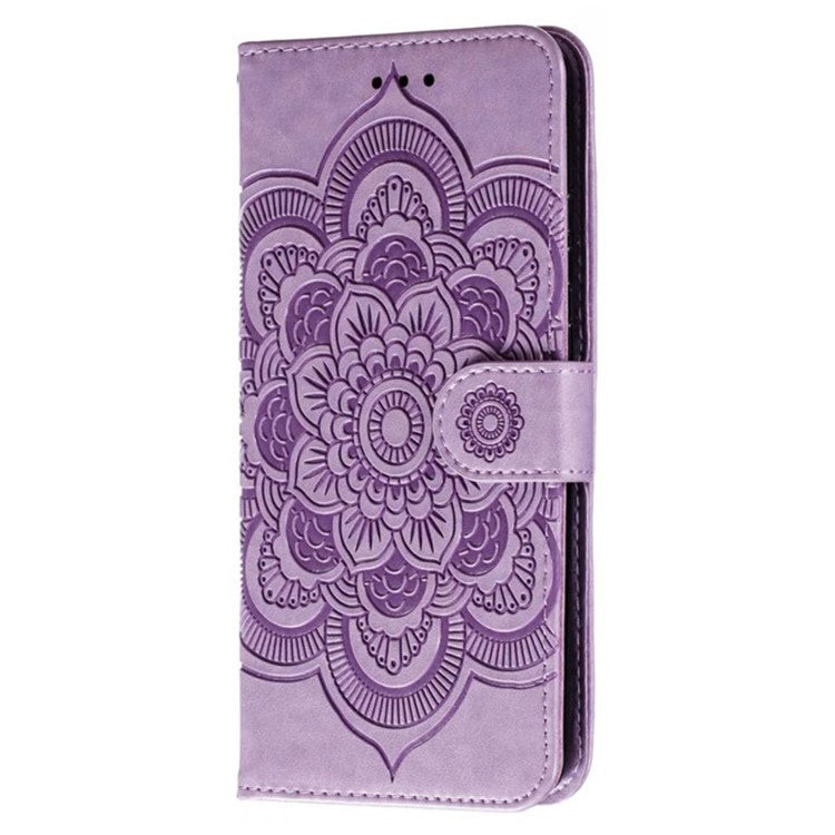 For Samsung Galaxy A55 5G Case PU Leather Mandala Imprinted Design Wallet Phone Cover - Purple