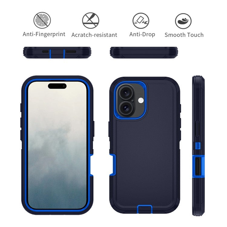 For iPhone 16 Case Detachable PC+TPU Drop-Proof Back Cover - Dark Blue