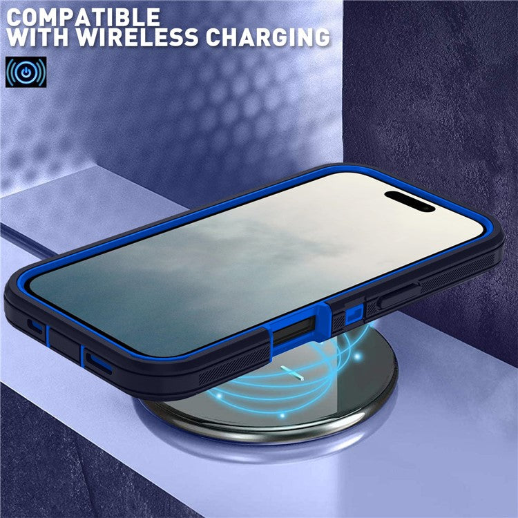 For iPhone 16 Case Detachable PC+TPU Drop-Proof Back Cover - Dark Blue