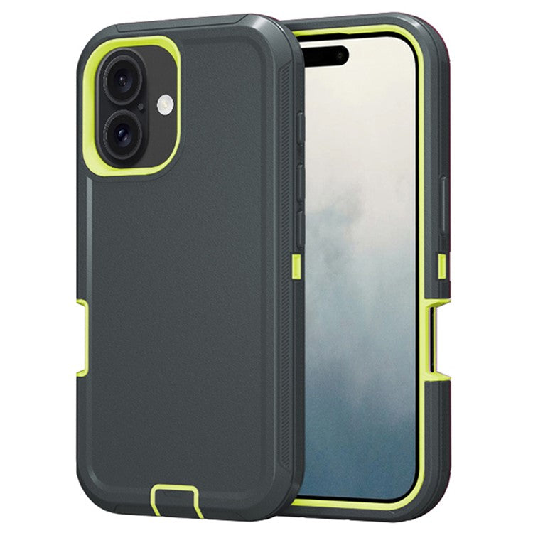 For iPhone 16 Plus Case Detachable PC+TPU Drop-Proof Back Cover - Dark Grey+Green