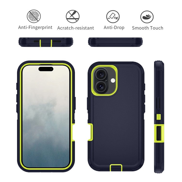 For iPhone 16 Plus Case Detachable PC+TPU Drop-Proof Back Cover - Dark Grey+Green