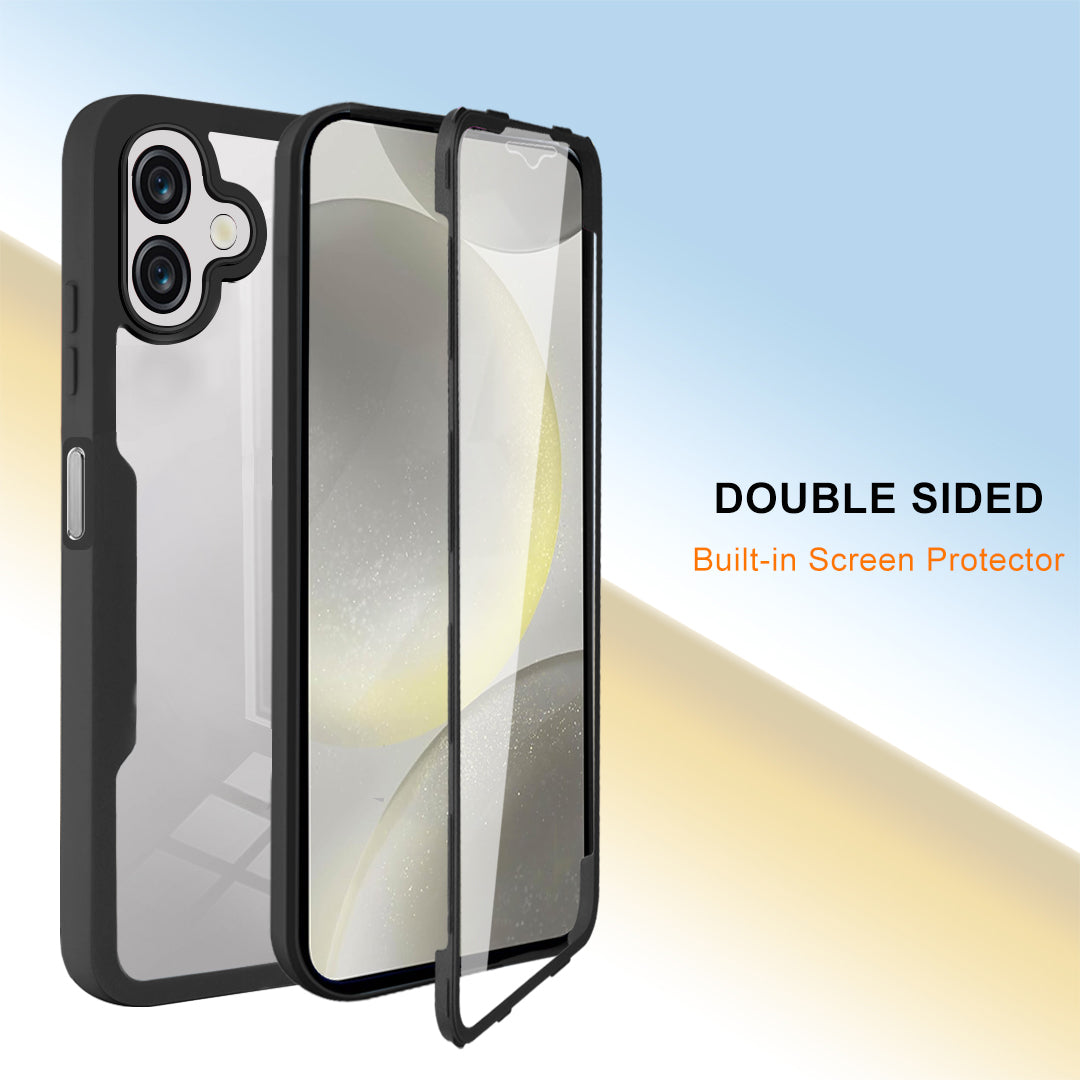 For Samsung Galaxy A06 Case Acrylic+TPU Clear Phone Cover with PET Screen Film - Black