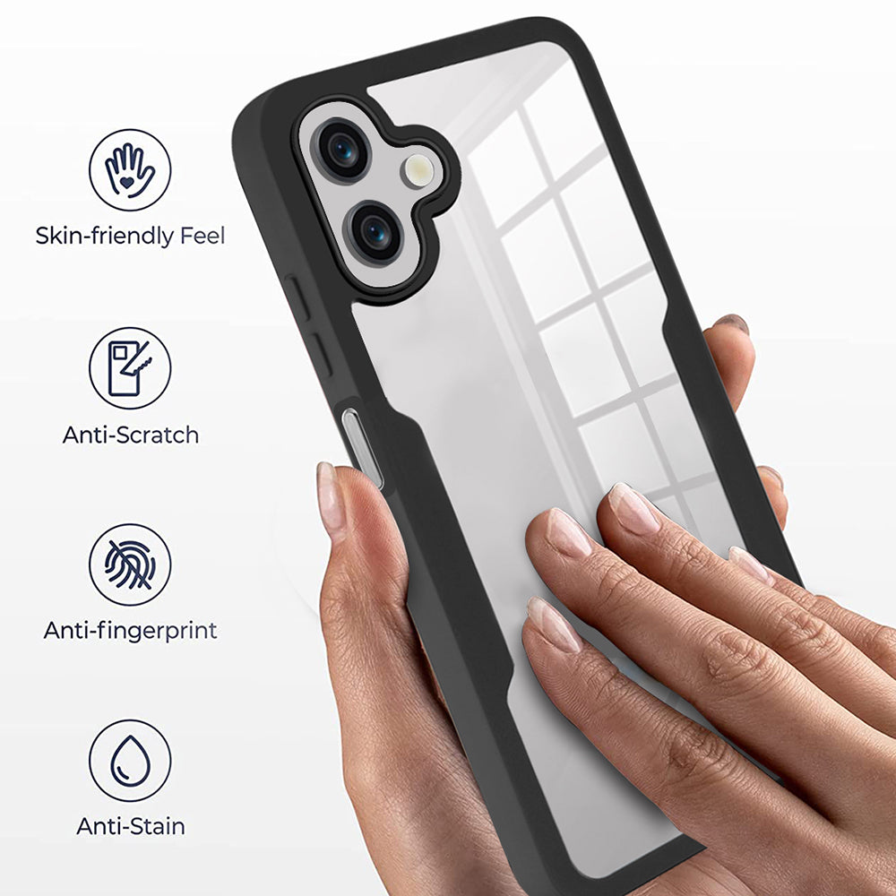 For Samsung Galaxy A06 Case Acrylic+TPU Clear Phone Cover with PET Screen Film - Black