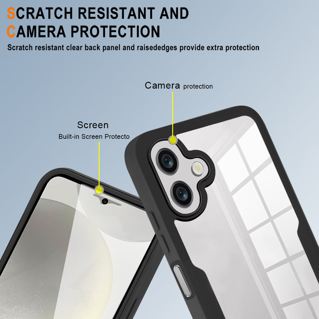 For Samsung Galaxy A06 Case Acrylic+TPU Clear Phone Cover with PET Screen Film - Black