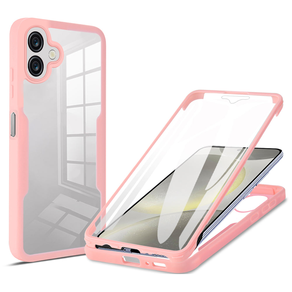 For Samsung Galaxy A06 Case Acrylic+TPU Clear Phone Cover with PET Screen Film - Pink