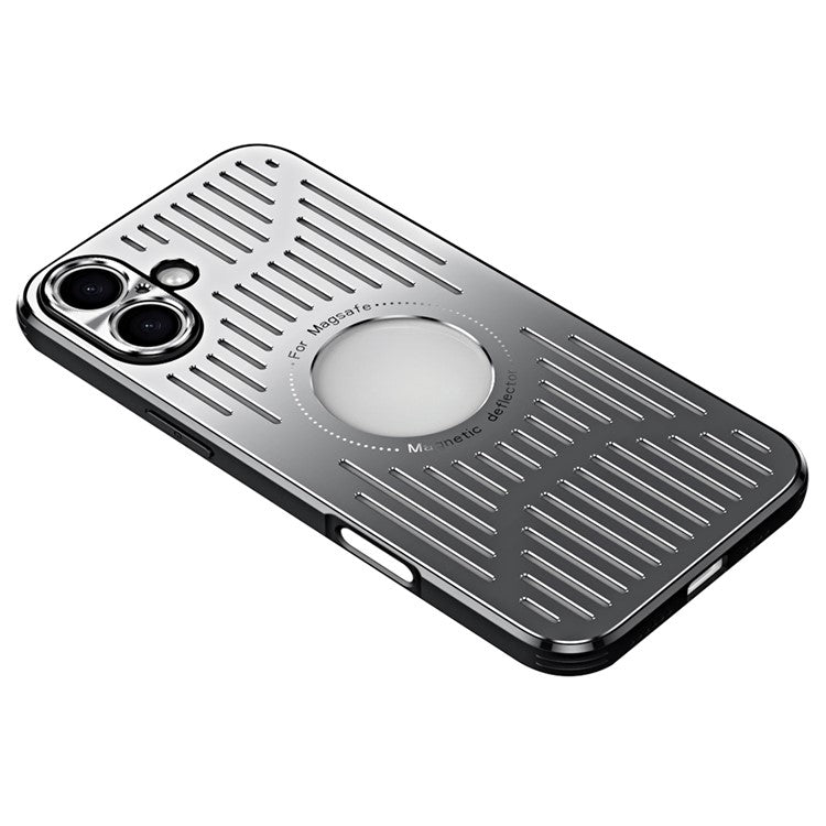 For iPhone 16 Plus Case Back Hollow Heat Dissipation Aluminum Alloy Phone Cover - Silver