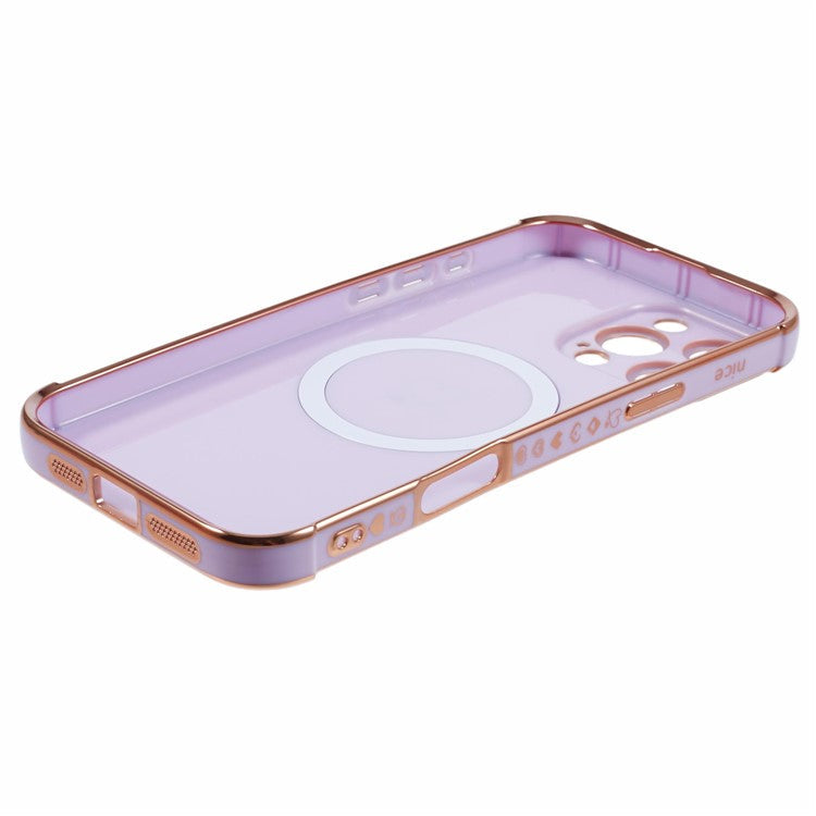 For iPhone 16 Pro Case Compatible with MagSafe Electroplated Love Hearts TPU Phone Cover with Chain Strap - Purple