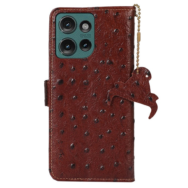 For Motorola Edge 50 Neo 5G / Moto S50 5G / Thinkphone 25 5G Case RFID Blocking Genuine Cow Leather Phone Case Ostrich Texture - Coffee