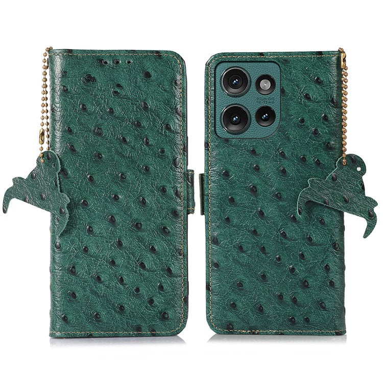 For Motorola Edge 50 Neo 5G / Moto S50 5G / Thinkphone 25 5G Case RFID Blocking Genuine Cow Leather Phone Case Ostrich Texture - Green
