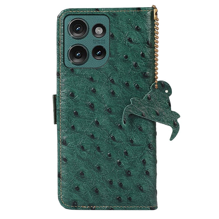 For Motorola Edge 50 Neo 5G / Moto S50 5G / Thinkphone 25 5G Case RFID Blocking Genuine Cow Leather Phone Case Ostrich Texture - Green