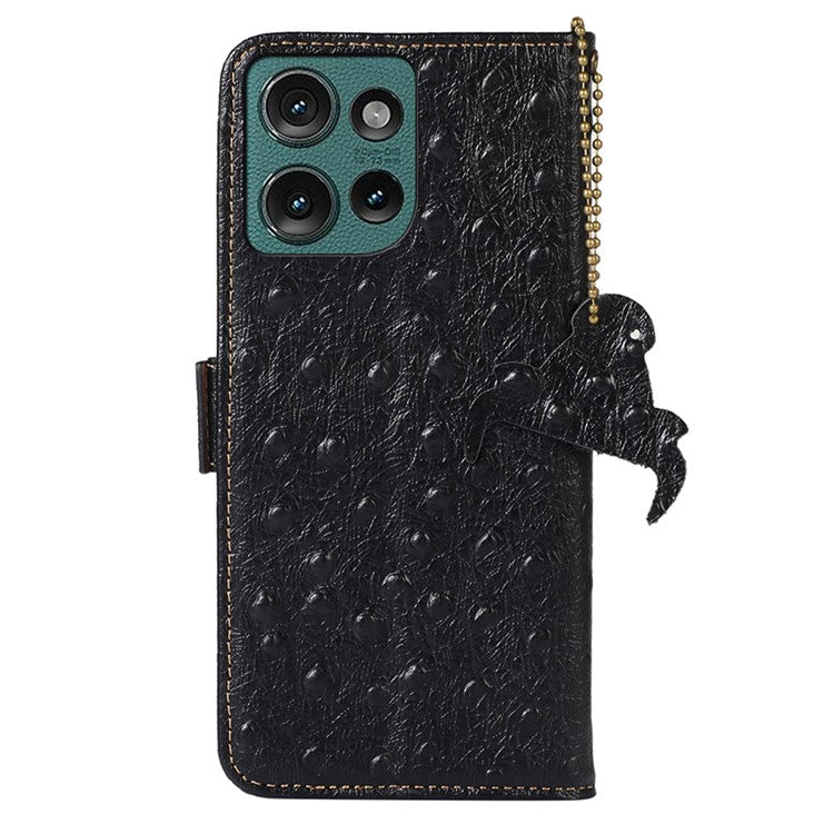For Motorola Edge 50 Neo 5G / Moto S50 5G / Thinkphone 25 5G Case RFID Blocking Genuine Cow Leather Phone Case Ostrich Texture - Black
