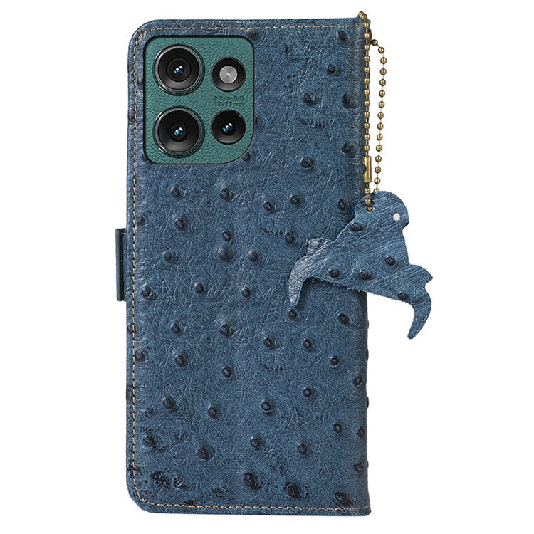 For Motorola Edge 50 Neo 5G / Moto S50 5G / Thinkphone 25 5G Case RFID Blocking Genuine Cow Leather Phone Case Ostrich Texture - Blue