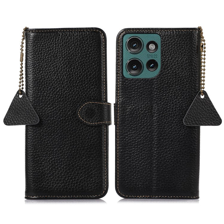 For Motorola Edge 50 Neo 5G / Moto S50 5G / Thinkphone 25 5G Case RFID Blocking Litchi Texture Genuine Cow Leather Phone Cover - Black