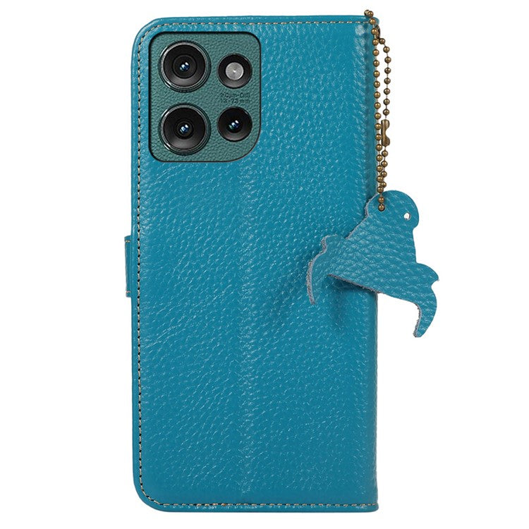 For Motorola Edge 50 Neo 5G / Moto S50 5G / Thinkphone 25 5G Case RFID Blocking Litchi Texture Genuine Cow Leather Phone Cover - Blue