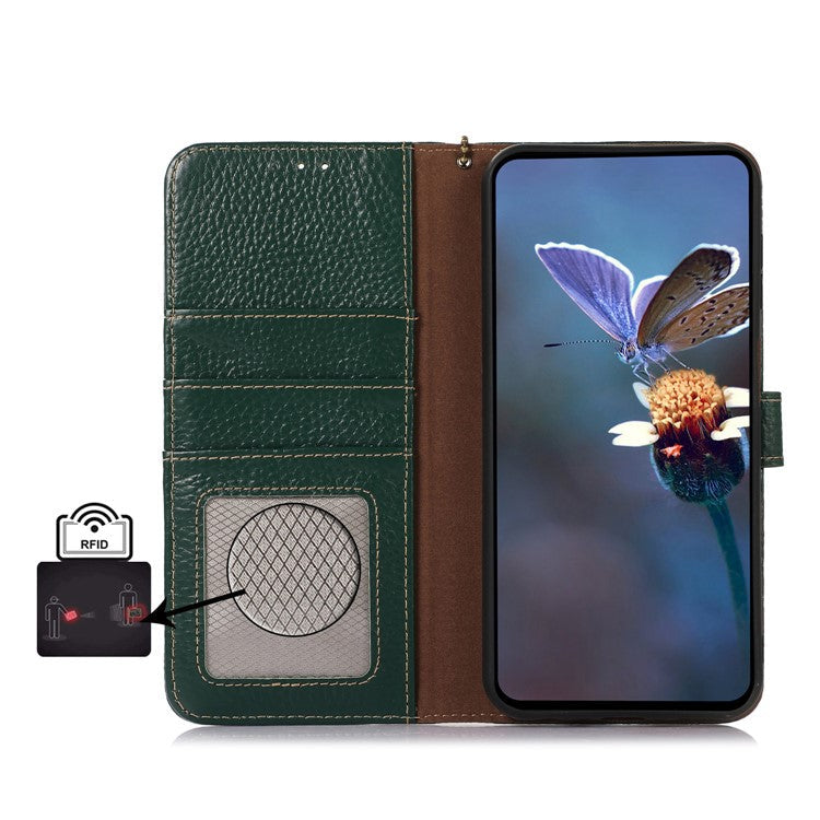 For Motorola Edge 50 Neo 5G / Moto S50 5G / Thinkphone 25 5G Case RFID Blocking Litchi Texture Genuine Cow Leather Phone Cover - Green