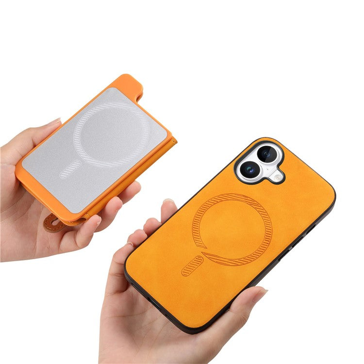 For iPhone 16 Case Zipper Card Holder Leather+TPU+PC Phone Cover 2-in-1 Magnetic Detachable - Orange