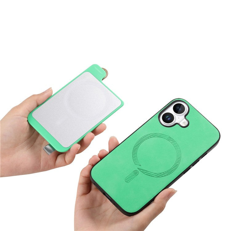 For iPhone 16 Case Zipper Card Holder Leather+TPU+PC Phone Cover 2-in-1 Magnetic Detachable - Green