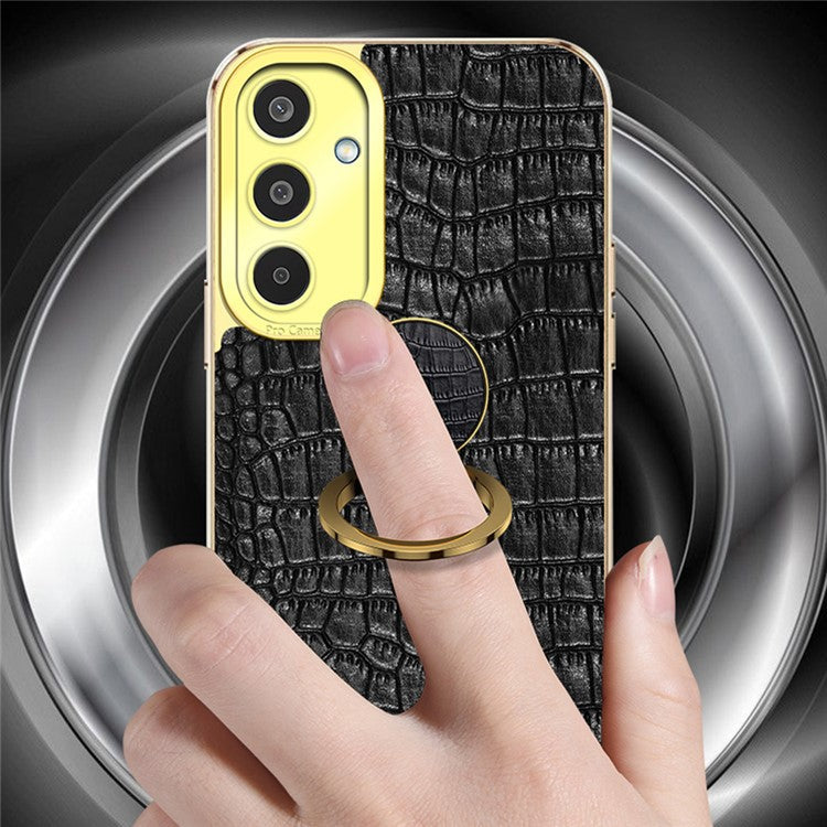 For Samsung Galaxy M35 5G Case Finger Ring Kickstand TPU+Leather 6D Electroplating Phone Cover - Red