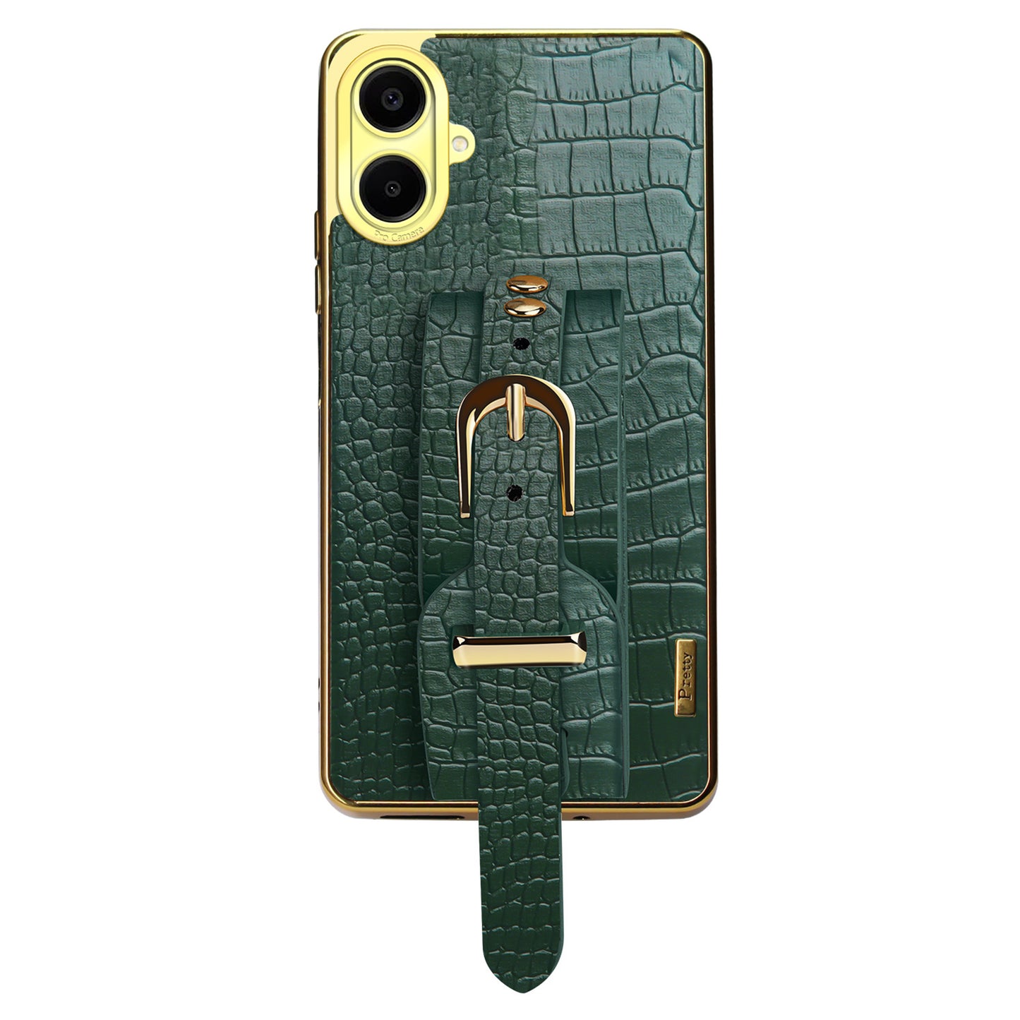 For Samsung Galaxy A06 Case Wristband Kickstand PU Leather+TPU 6D Electroplating Phone Cover - Green