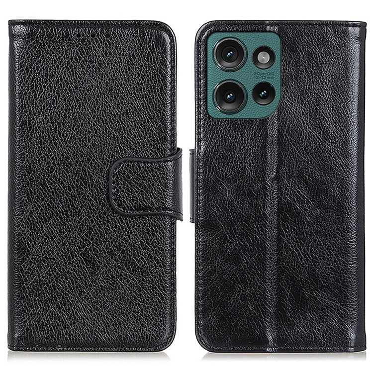 For Motorola Edge 50 Neo 5G / Moto S50 5G / Thinkphone 25 5G Case Nappa Texture Split Leather Wallet Phone Cover - Black