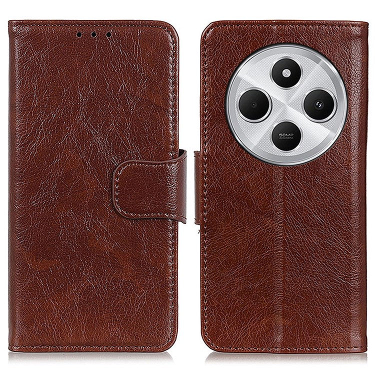 For Xiaomi Poco C75 4G / Redmi 14R 5G / 14C 4G Case Nappa Texture Split Leather Wallet Phone Cover - Brown