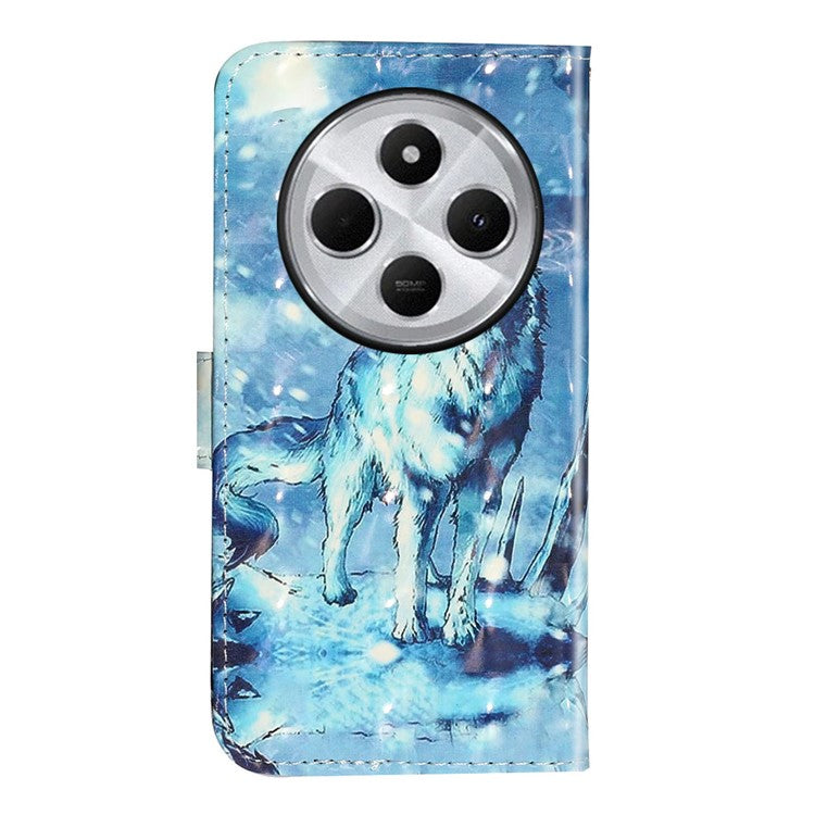For Xiaomi Poco C75 4G / Redmi 14R 5G / 14C 4G Case 3D Pattern Printed Phone Leather Phone Cover - Snow Wolf