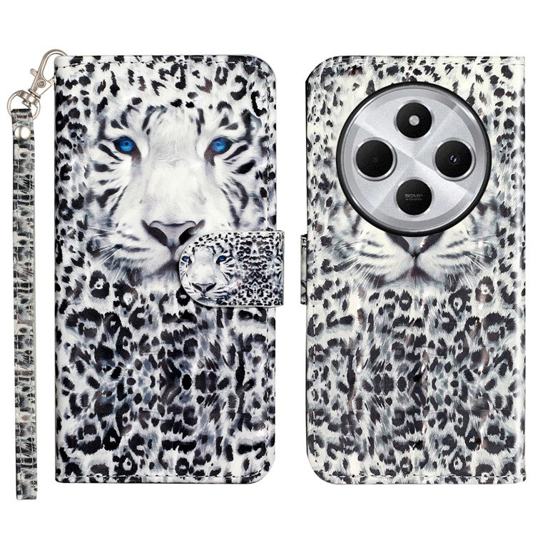 For Xiaomi Poco C75 4G / Redmi 14R 5G / 14C 4G Case 3D Pattern Printed Phone Leather Phone Cover - Leopard