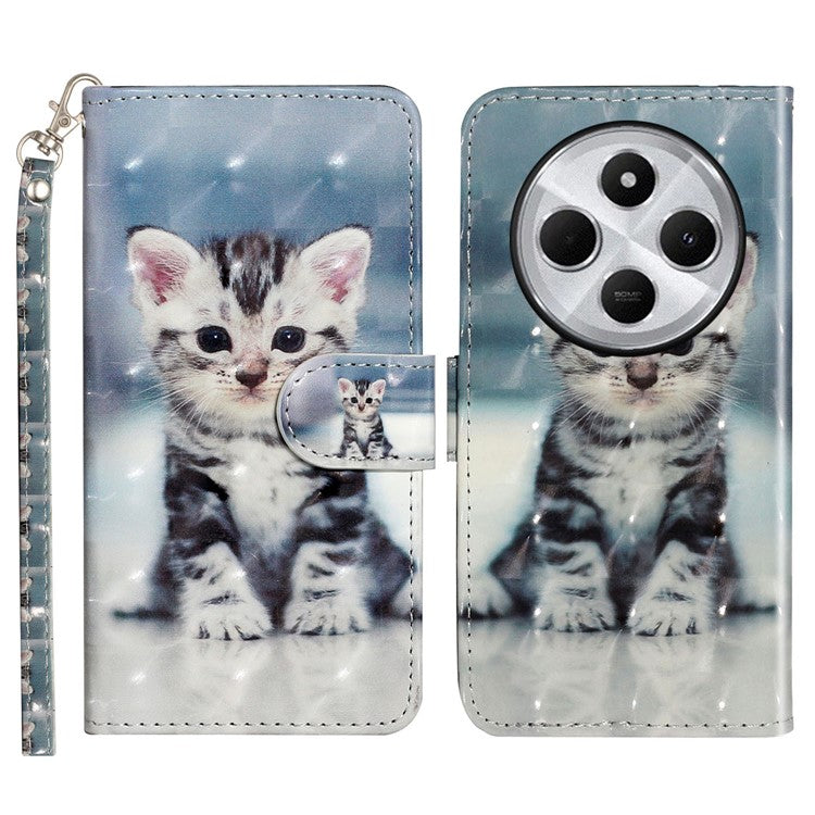 For Xiaomi Poco C75 4G / Redmi 14R 5G / 14C 4G Case 3D Pattern Printed Phone Leather Phone Cover - Cat