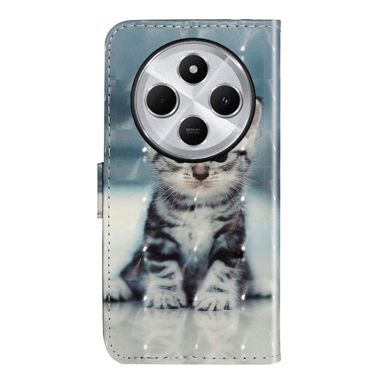 For Xiaomi Poco C75 4G / Redmi 14R 5G / 14C 4G Case 3D Pattern Printed Phone Leather Phone Cover - Cat