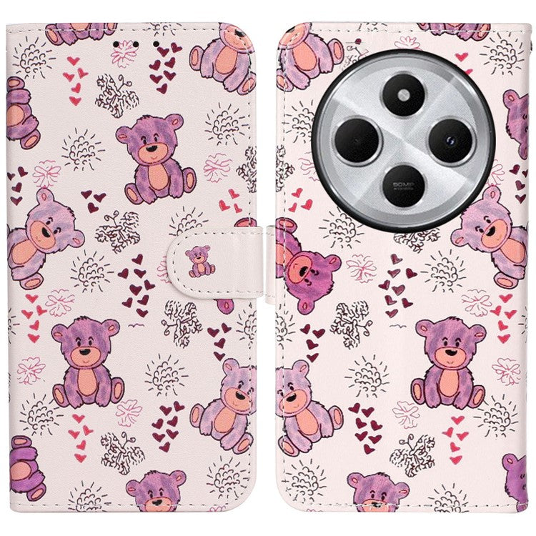 For Xiaomi Poco C75 4G / Redmi 14R 5G / 14C 4G Case Pattern Leather Wallet Phone Cover with Card Holder - Bear