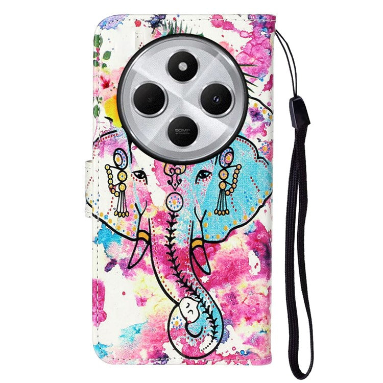 For Xiaomi Poco C75 4G / Redmi 14R 5G / 14C 4G Case Pattern Leather Wallet Phone Cover with Card Holder - Flower Elephant