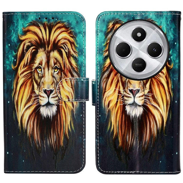 For Xiaomi Poco C75 4G / Redmi 14R 5G / 14C 4G Case Pattern Leather Wallet Phone Cover with Card Holder - Lion