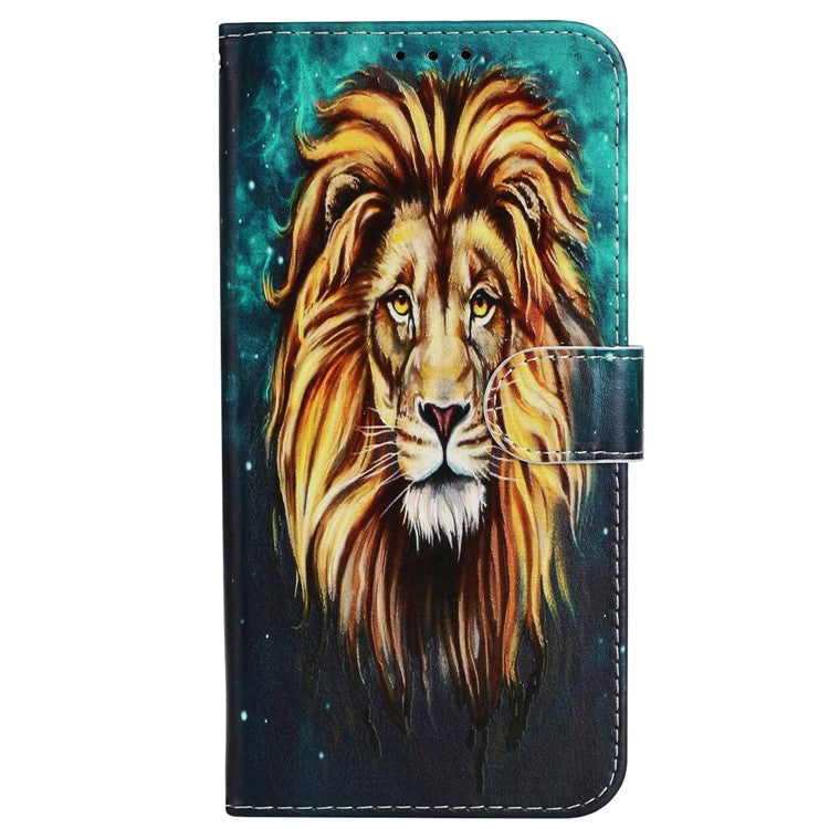 For Xiaomi Poco C75 4G / Redmi 14R 5G / 14C 4G Case Pattern Leather Wallet Phone Cover with Card Holder - Lion