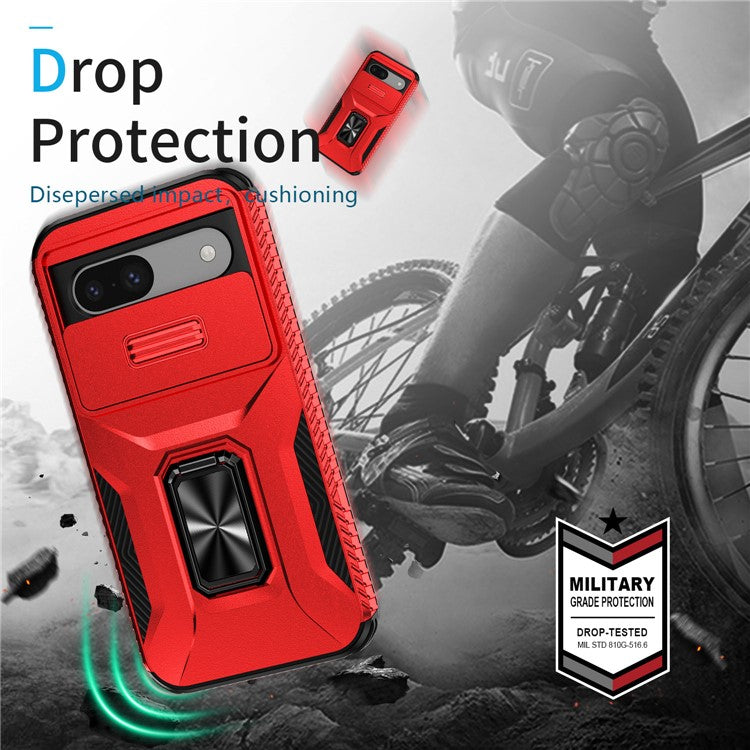 For Google Pixel 8a Case Camshield Kickstand TPU+PC Anti-Slip Phone Cover - Red