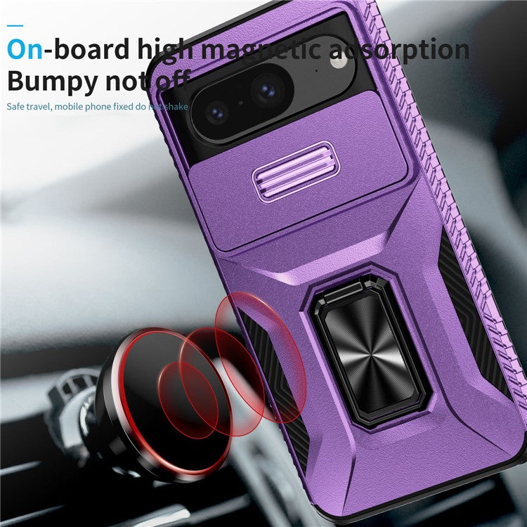 For Google Pixel 8 Case Camshield Kickstand TPU+PC Anti-Slip Phone Cover - Purple