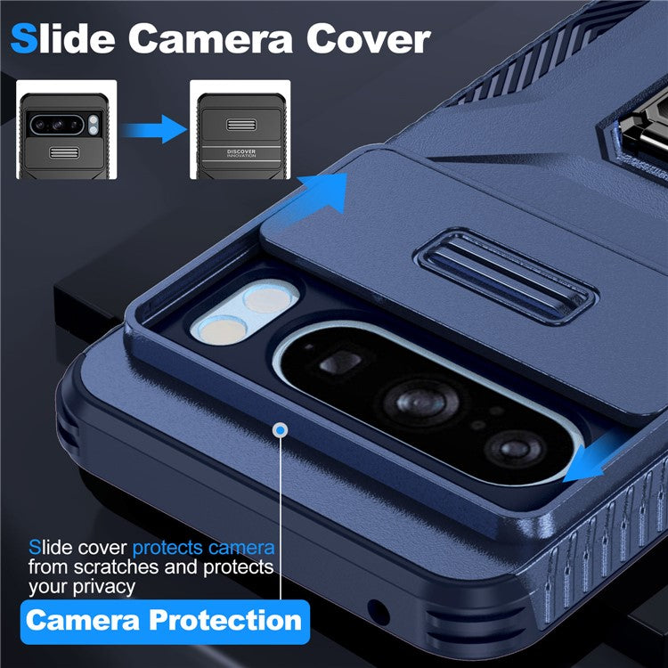 For Google Pixel 8 Pro Case Camshield Kickstand TPU+PC Anti-Slip Phone Cover - Blue