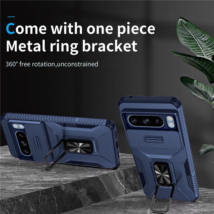 For Google Pixel 8 Pro Case Camshield Kickstand TPU+PC Anti-Slip Phone Cover - Blue