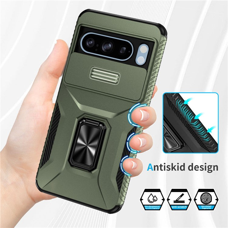 For Google Pixel 8 Pro Case Camshield Kickstand TPU+PC Anti-Slip Phone Cover - Green